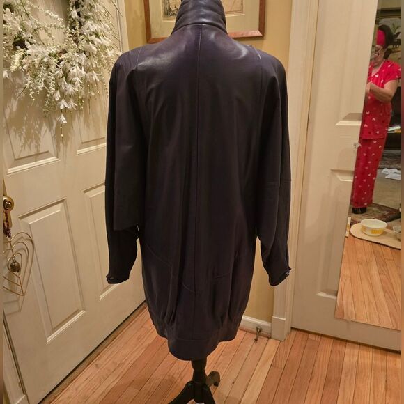 VINTAGE 80'S PURPLE COCOON LEATHER JACKET - Picture 8 of 8